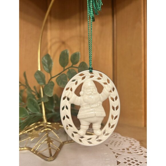 Vintage Lenox Porcelain Santa Claus Christmas Ornament Reticulated Oval Pierced - Picture 1 of 3